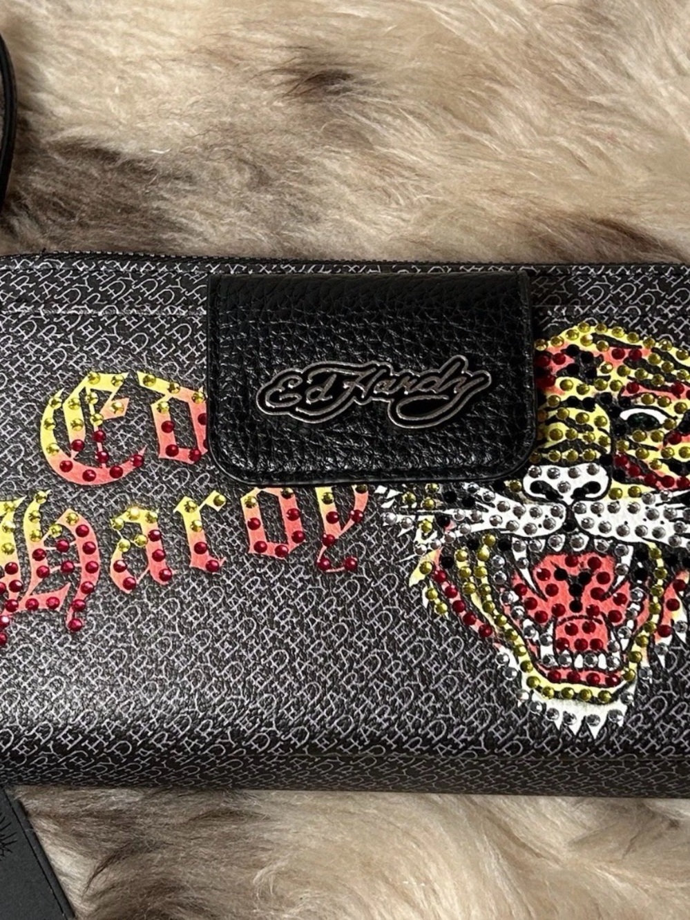 Ed Hardy Black Wristlet Wallet with Multicolor Studded Tiger - Picture 5 of 5